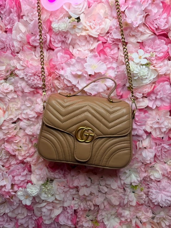 None Handbags - GG Marmont Tan Leather Shoulder Bag